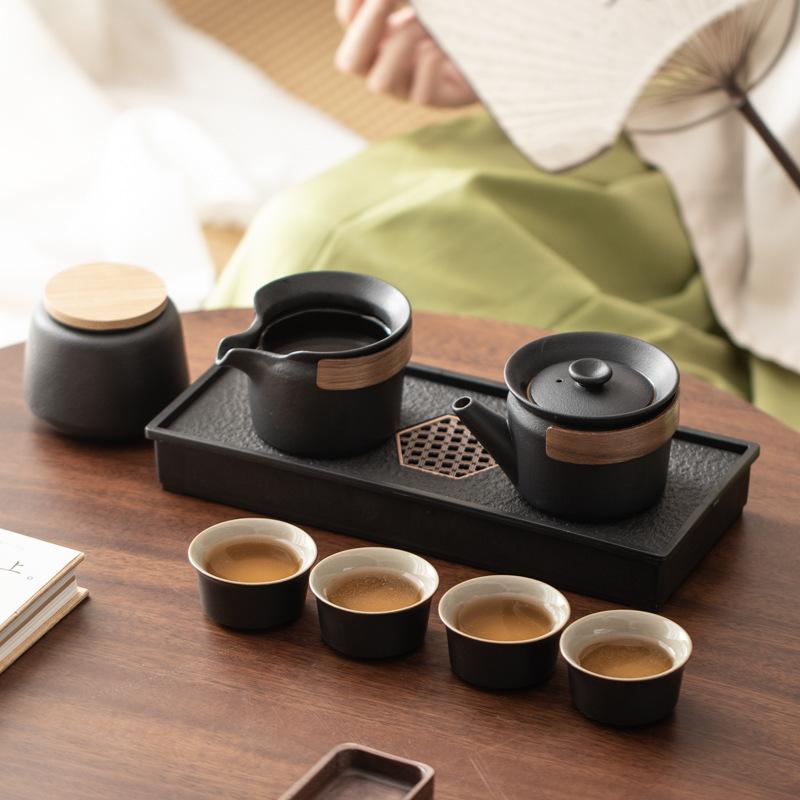 Gift box Kung Fu tea set Small set Household simple living room Ceramic teapot Teacup Visiting office tea tray