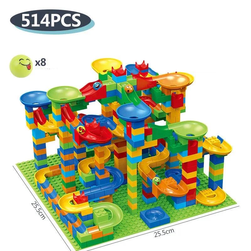 84-514 шт., небольшие мраморные блоки для бега, лабиринт, шариковая дорожка, строительные блоки, пластиковая воронка, горка, сборка, кирпичи «сделай сам», детский подарок