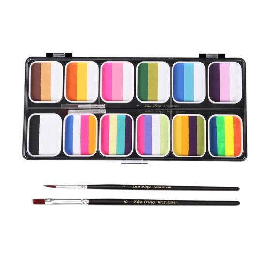 Набор красок для лица на водной основе, профессиональная масляная палитра для краски для тела с 2 ручками, набор для макияжа на Хэллоуин, для взрослых и детей