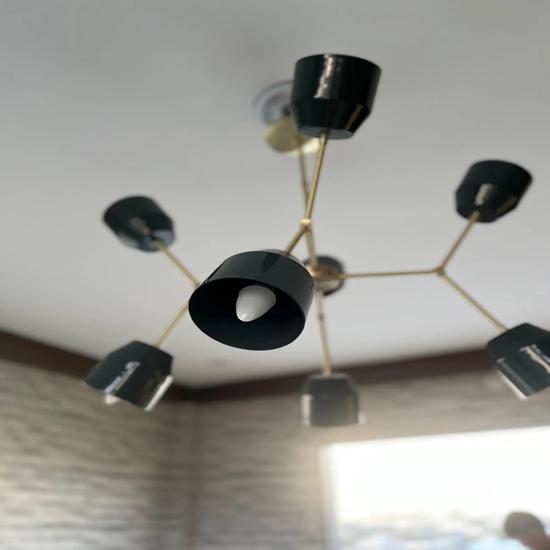 Mid Century 8-Light Black Italian Stilnovo Chandelier Adjustable Orbs Sputnik Style Modern Ceiling Light Fixture