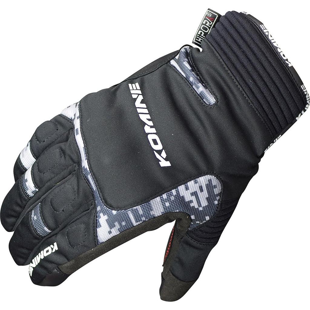 KOMINE Motorcycle Gloves – Winter Gloves "Carthago" (Black/Digital Camo, Size L) GK-801 1010 – Features Protectors and Stretch Material