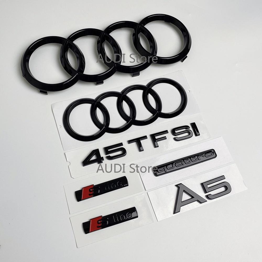 hot A5 4-Ring logo ABS Black Car Hood Front Bonnet Grill Rear Trunk Emblem Badge Sticker A5 mark 40TFSI 45TFSI Quarrto Emblem