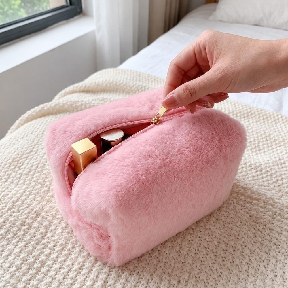 Plush Fabric Plush Storage Bag Rectangular Shape Handheld Cosmetic Bag  Outdoor Portable Storage