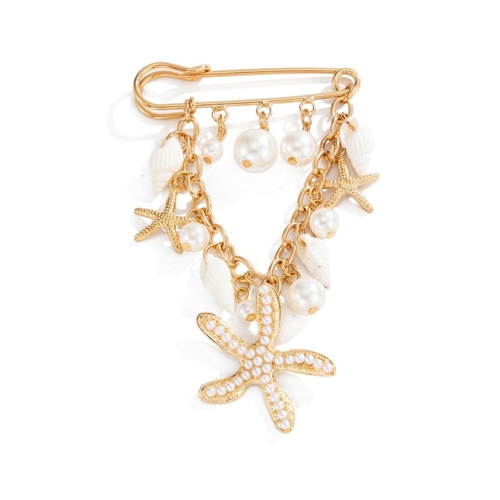Faux Pearl Starfish Pin Ocean Style Pendant Brooch Lightweight Beach Brooch Dress Decor