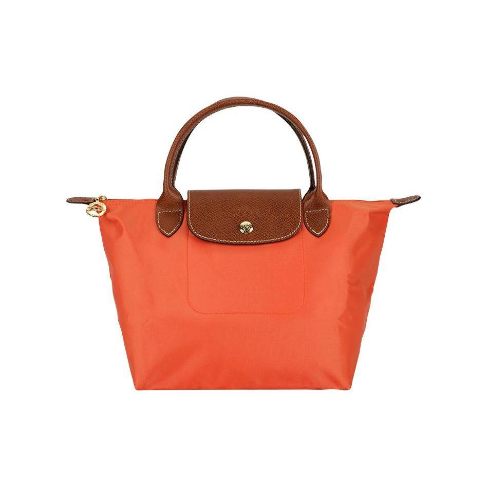 Longchamp Le Pliage Original Минималистичная сумка-тоут на каждый день с тиснением логотипа из нейлонового холста и кожи Форма пельменя Маленькая женская сумка-тоут Оранжевый 1621089P85