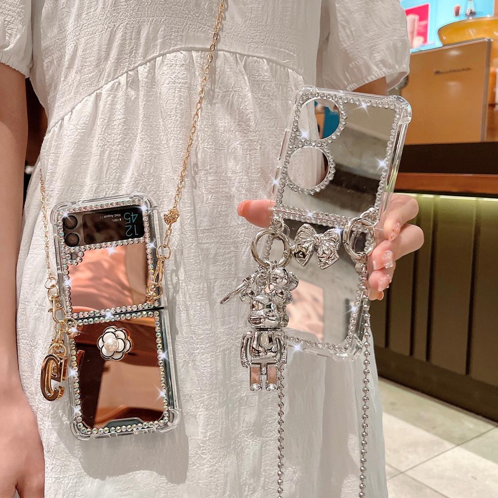 Применимо к Huawei P50pocketS camellia mirror zflip7 messenger chain flash diamond cartoon bear защитный чехол