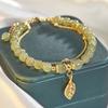 Chinese Style Green Jade Bracelet For Women Exquisite Gold Color Leaves Wrist Strap Bangle Double Chain Bracelet Girls Gifts