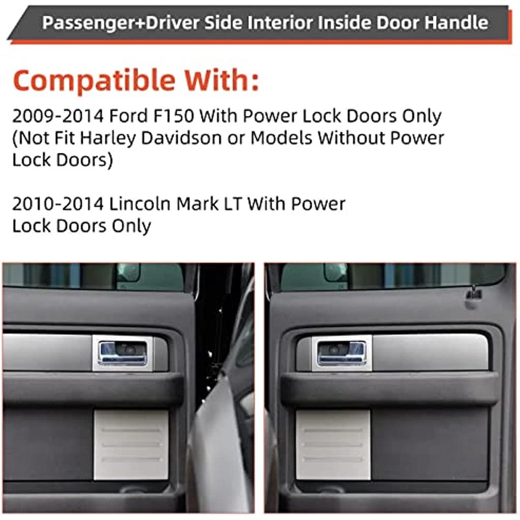 2 шт., комплект для замены передних или задних внутренних дверных ручек со стороны пассажира + водителя, платиновый ободок с хромированным рычагом, совместимый с 09-14 F150 10-
