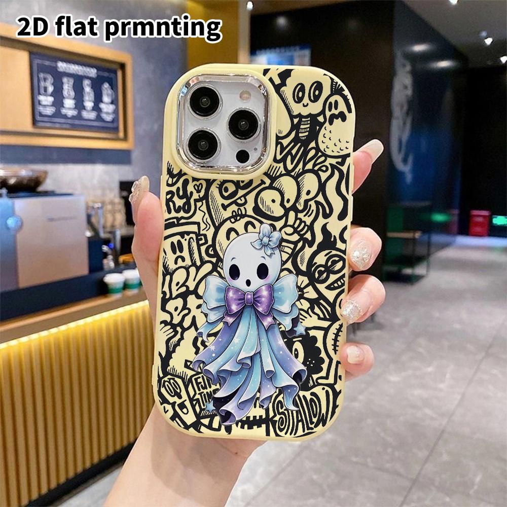 Phone Case: 2D flat design suitable for iPhone 18 17 16 15 14 13 Pro protective case, couple style, bow ghost, Christmas and Halloween gifts