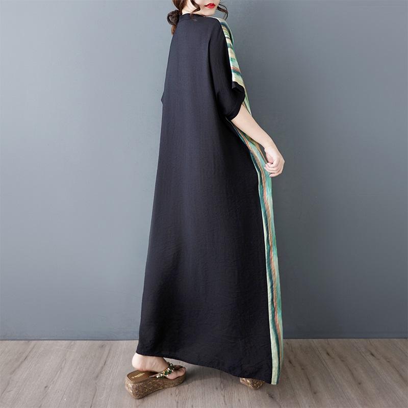 Короткий рукав Плюс размер Хлопок винтажный пэчворк новые платья для женщин повседневное свободное макси длинное летнее платье