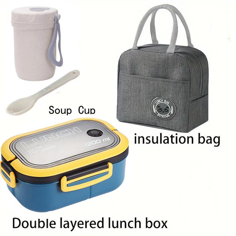 Portable Single Double-layer Lunch Box with Fork And Spoon - Compartment Fruit Food Container for Microwave And Picnic Freshness