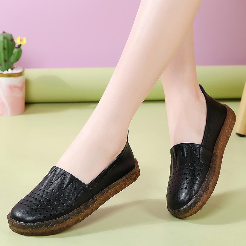 Женские мокасины, лоферы, повседневные, белые, летние, дышащие, мягкие, для медсестры, туфли на плоской подошве, черные, для вождения, для ходьбы, для мамы