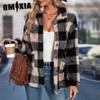 Женские винтажные повседневные клетчатые куртки и пальто с воротником-поло на осень-зиму с длинным рукавом