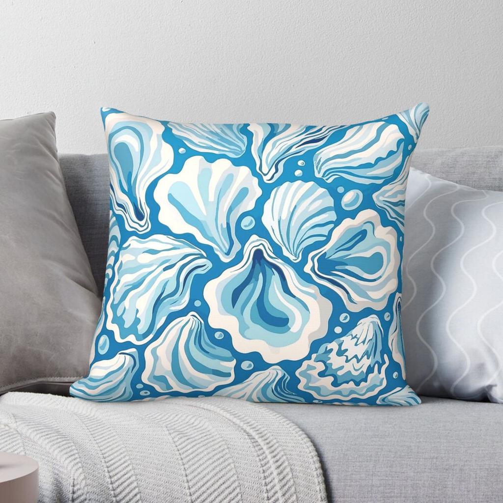 Cute Blue Oyster Shell Square Pillowcase Polyester Linen Velvet Creative Zip Decorative Car Cushion Cover