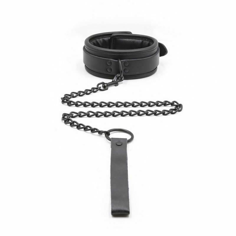 Black Leather Handcuffs Ankle Wrist Cuffs Collar Leash   Restraints Kit Restraint Kits & Sets