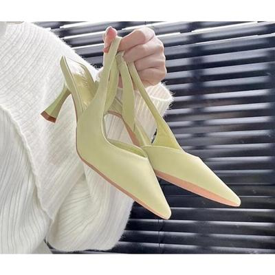 Мода Новая мода женская обувь Фиолетовые летние закрытые сандалии для женщин Туфли-лодочки с острым носком Офисная рабочая обувь Высокие каблуки Тенденция Лучшее