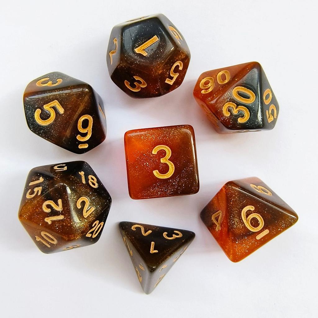 Mixed Color Glitter Dnd Dice Polyhedron Dice Set 7-Piece D4 D6 D8 D10 D10% D12 D20 For Rpg Role Playing Game Math Teaching