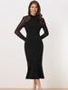 Allegra K Women's Elegant Mermaid Dress with Sheer Mesh and Long Sleeves, Black, Size M