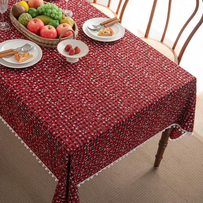 Christmas Tablecloth Green Plaid Snowflake Cotton Linen Rectangular Table Cover New Year Gifts Dining Living Room Table Decor