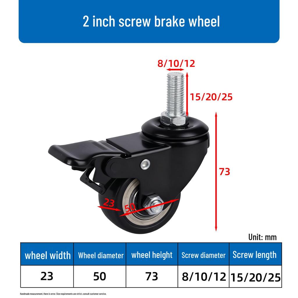 Gold Diamond Furniture Casters: 1.5-3 Inch Swivel Wheels with Threaded Stem, Brake, and Double Bearing Pulley.