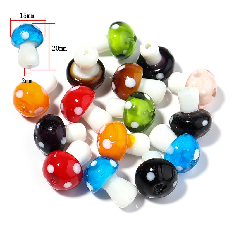 10-20Pcs 16x12mm Liuli Silica Lampwork Mushroom Beads Colourful Loose Glass Beads For Needlework DIY Jewelry Making Accessories