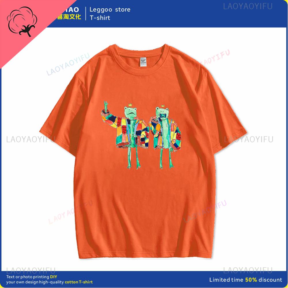 Fun Style Cartoon Frog Print Tshirts for Men and Women Retro Shortsleeved Fashionable Casual Clothes Cotton Daily Wear