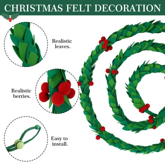 Рождественская гирлянда из фетра «Остролист» длиной 6 футов, гирлянда из листьев омелы ручной работы с красными ягодами для украшения дома, свадьбы, каминной полки