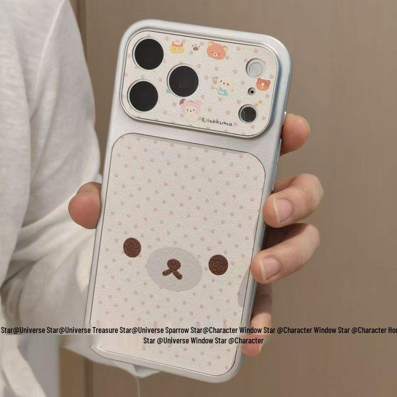 Polka Dot Rilakkuma Full Coverage Case for Apple 17 Pro Max, Silver Frame, Cartoon Design