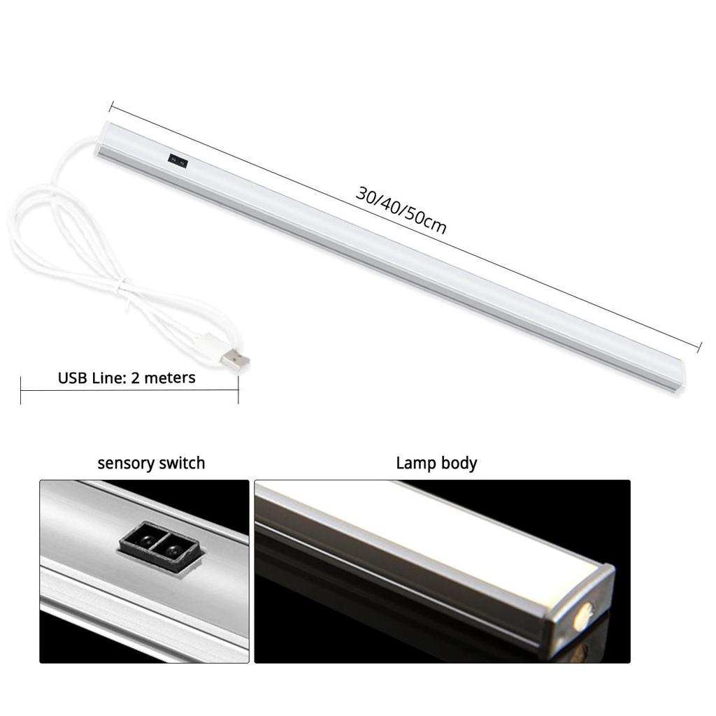 LED Indoor Night Light 30/40/50 Cm USB Plug Hand Wave Activation 5W/6W/7W Bright Lamp Bar for Counters,Sinks,Wardrobes,Desks