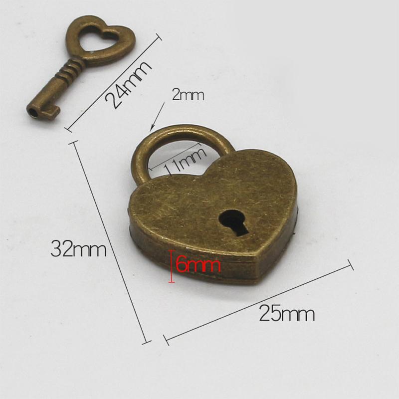 Антикварный стиль Сердце Форма Навесной замок Винтажный замок Романтический милый дневник Навесные замки с ключом Замок с ключом для шкатулки для драгоценностей чемодана