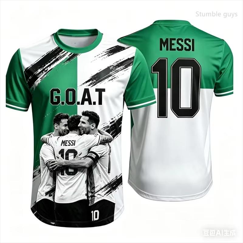 2026 Messi No.10 G.O.A.T Print Football T-shirt, 3D Graphic Sports Jersey, Unisex Adult Kids Casual Short Sleeve Soccer Fan Tops