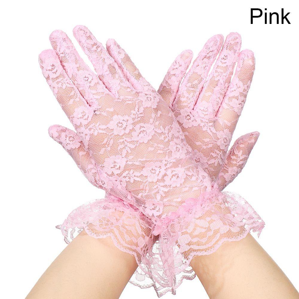 UV Protection Mittens Lace Gloves White Bride Gloves Rose Flower Pattern Party Dressy Gloves