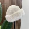 Women Winter Hat Thick Plush Faux Fur Heat Retention Windproof Mongolia Style Bucket Hat Solid Color Outdoor Cycling Skiing Panama Cap