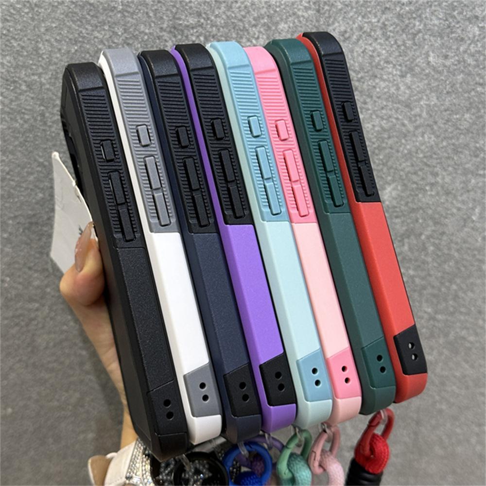 Luxury Solid Color Lanyard Soft Phone Case For iPhone 16 15 14 13 12 11 XS Pro Max Plus XR Camera Protection Shockproof Cover