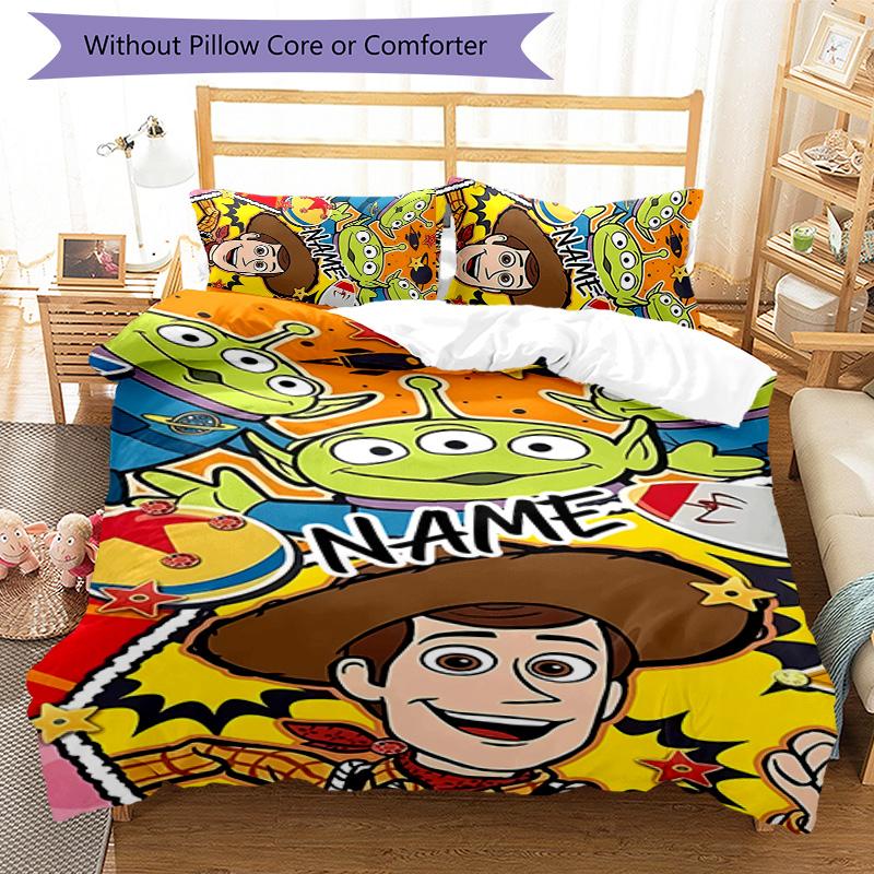3pcs Toy Story1 Cover Set - Personalized Name, HD Printed Bedding with 1 Cover and 2 Pillowcases - Perfect for Home Decor, Easy Care