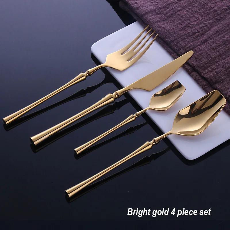 4 Pcs Mirror Matte Stainless Steel Black Gold Silver Cutlery Dinnerware Tableware Knife Spoon Fork Flatware Set Dishwasher Safe