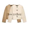 Spring New Women's Clothing French Suede Texture Effect Round Neck Long Sleeves Short Jacket 6318034
