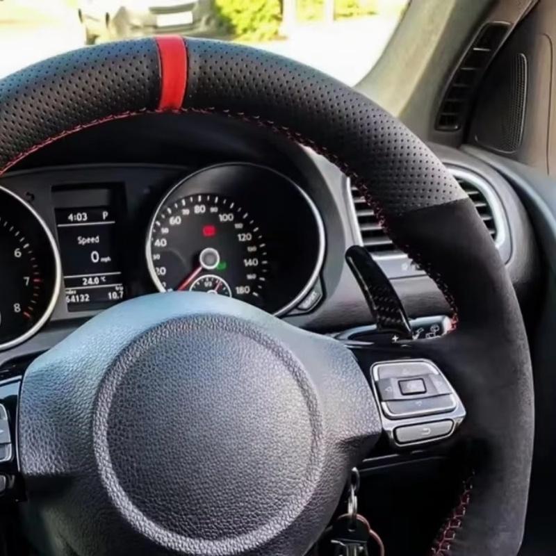 Hand Stitched Black Suede Leather Steering Wheel Cover For Volkswagen Golf 6 GTI MK6 Polo GTI Scirocco R Avant Car Accessories