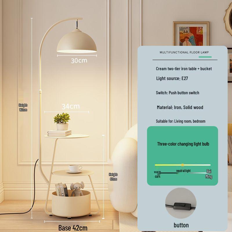 Nordic Cream Style Floor Lamp with Storage Shelf - Modern Living Room, Bedroom, Bedside, and Study Lamp