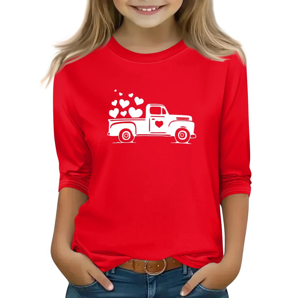 Принтованные топы для девочек-подростков, футболки с круглым вырезом и рукавами 3/4, модные топы для наряда