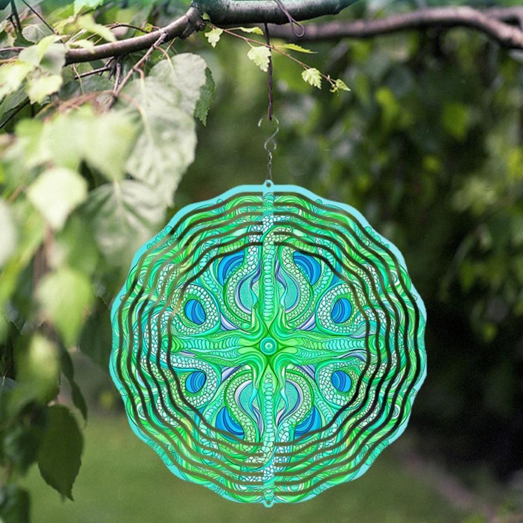Vibrant Green and Blue Wind Chime for Outdoor Decor 25.4cm Metal Art Hanging Ornament with 360 Hook Perfect Gift for Garden and Balcony