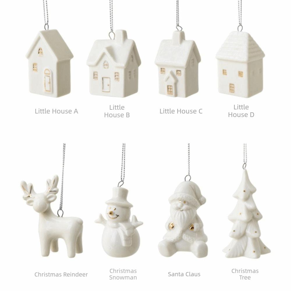 Ceramic Christmas Pendant Snow House Mini Elk Pendant Snowman Christmas Tree Charms Scene Layout