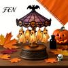 Creepy Halloween Table Light Ghost Carousel Light, Night Gothic Stained Glass Shade Witchy Room Decor with Floating Ghosts/Pumpkins, Spooky