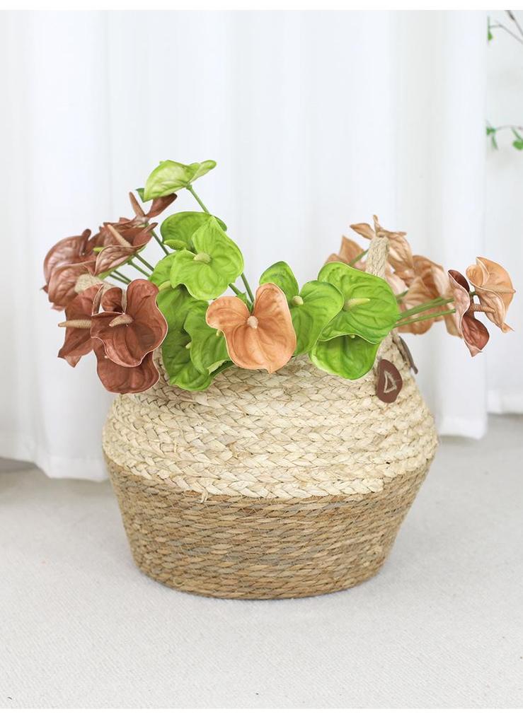 Rattan Woven Flower Basket: Hand-Held Green Plant & Flower Pot, Living Room Decoration & Storage Solution.