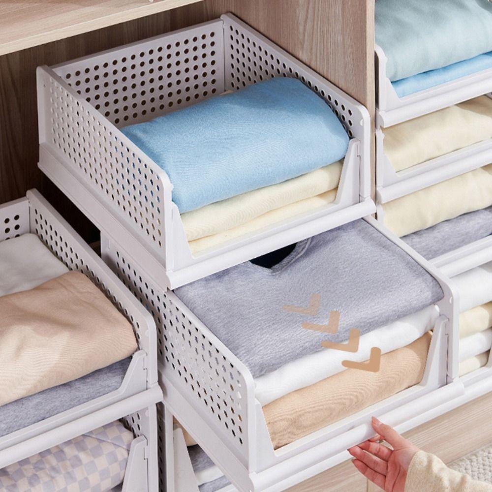 Plastic Clothes Sorting Rack Stackable Storage Baskets Saving Space Wardrobe Storage Box Kitchen