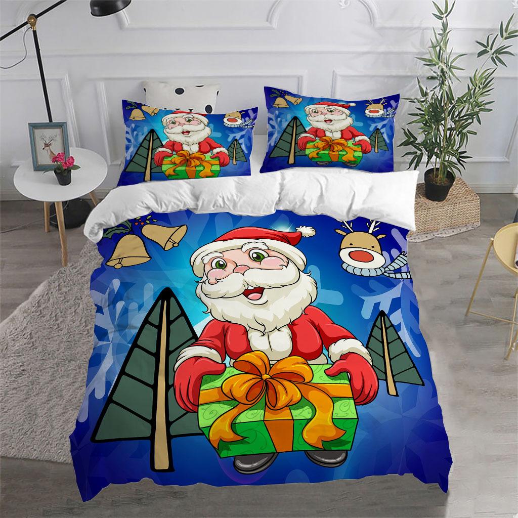 Santa Claus Merry Christmas Duvet Cover Set for Kids Christmas Gift King Queen Size Polyester Comforter Cover with Pillowcases