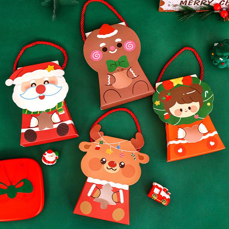 Cartoon Christmas Treat Boxes Paper Candy Gift Box Creative Gifts Packaging Handbag Cute Santa Claus Elk Packing Box Xmas Gifts