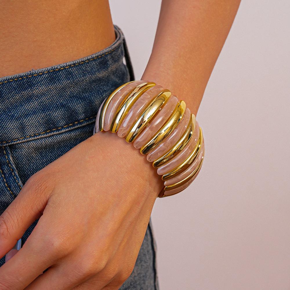 Elastic Rope Bead Acrylic Bangle Bohemian Wide Chunky Bangles Creative Retro Hand Ring Girls
