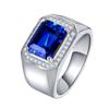 Elegant Men's Open Ring In Silver-Plated Platinum with Temperament Blue Corundum and Tanzanite
