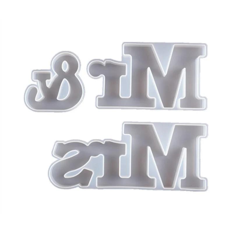 Украшения из смолы «сделай сам» с буквами английской комбинации слов «мистер и миссис». Силиконовое зеркало, большая клеевая форма
